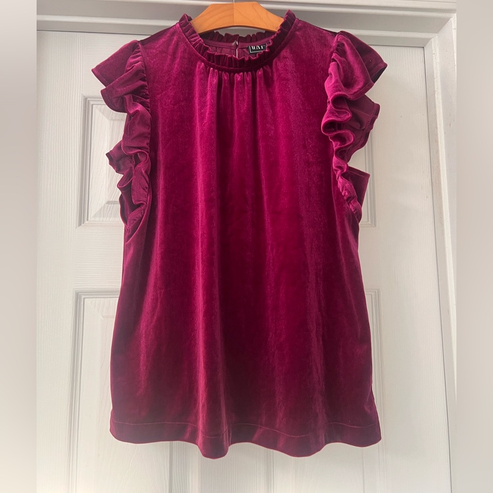 Gap Raspberry Ruffled Velvet Top Sz Small